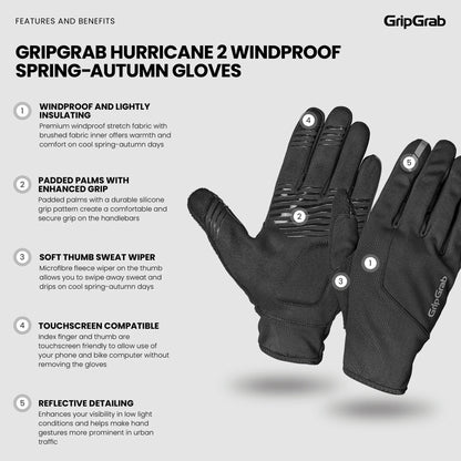 Guantes GRIPGRAB HURRICANE 2 WINDPROOF SPRING AUTUMN Negro