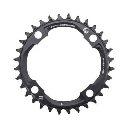 Plato monoplato SRAM EAGLE X-SYNC2 de 12 velocidades, 4 agujeros, 104 mm — vista del plato sobre fondo blanco