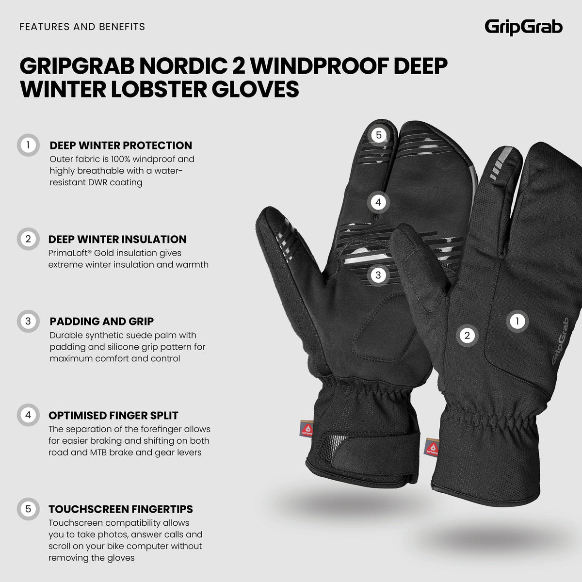 Gants GRIPGRAB NORDIC 2 WINDPROOF DEEP WINTER LOBSTER Noir