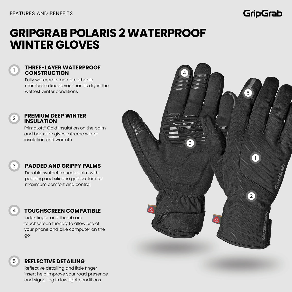 Gants GRIPGRAB POLARIS 2 WATERPROOF WINTER Noir