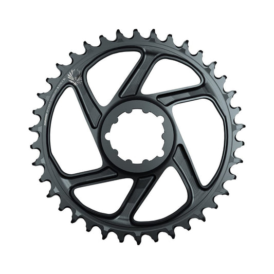 Plato monoplato SRAM EAGLE X-SYNC 2 SL de 12 velocidades, montaje directo, desplazamiento de 6 mm, gris lunar — vista del plato sobre fondo blanco