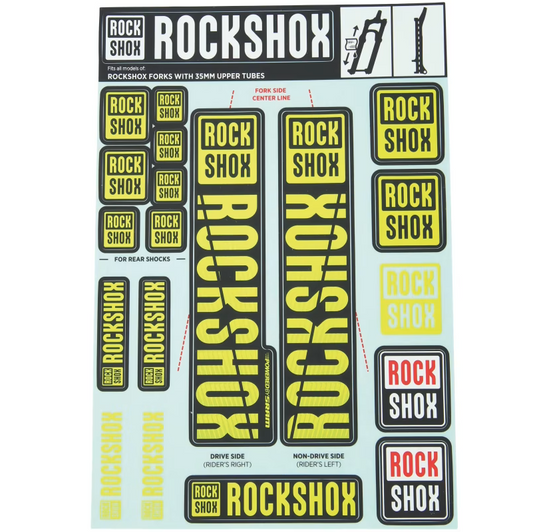 Kit de pegatinas para horquilla ROCKSHOX 35 mm MY18 para PIKE/LYRIK/YARI/DOMAIN/REVELATION amarillo #11.4318.003.507