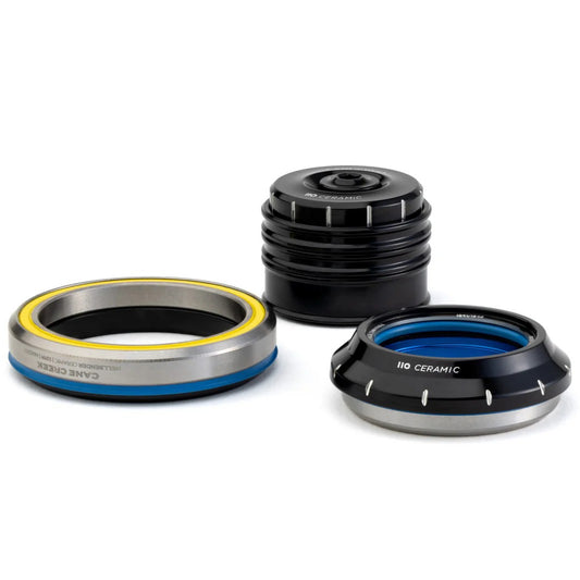 CANE CREEK 110 Juego de dirección cónico de cerámica, 1 1/8"-1.5", IS41/28.6/H9 | IS52/40, negro/plateado