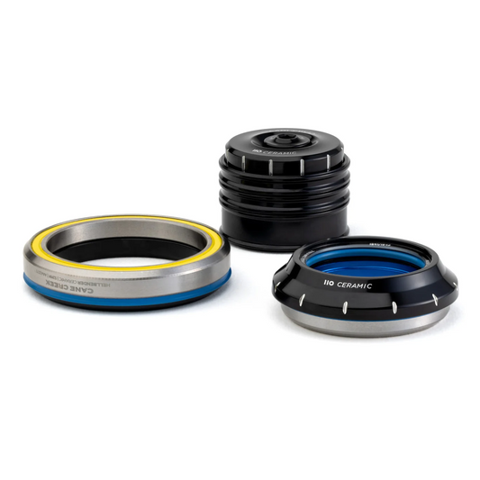 CANE CREEK 110 Juego de dirección cónico de cerámica, 1 1/8"-1.5", IS42/28.6/H9 | IS52/40, negro/plateado