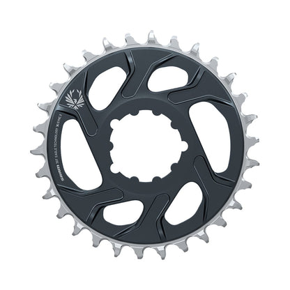 Plato monoplato SRAM EAGLE X-SYNC 2 BOOST de 11/12 velocidades, montaje directo, desplazamiento de 3 mm, gris lunar — vista del plato sobre fondo blanco