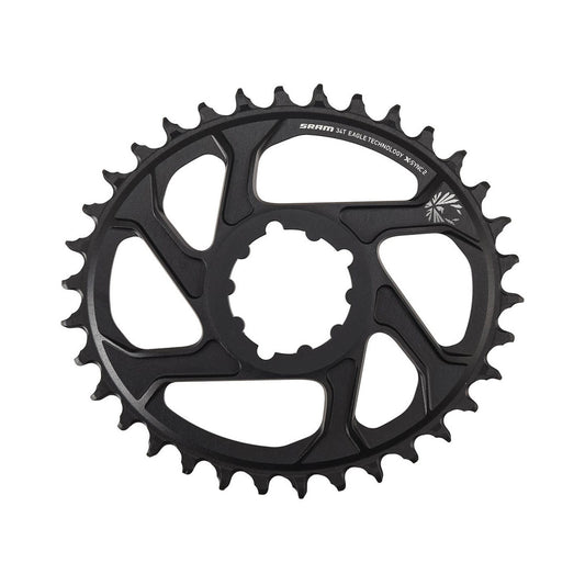 Plato ovalado monoplato SRAM EAGLE X-SYNC2 de 12 velocidades, montaje directo, desplazamiento de 6 mm — vista del plato sobre fondo blanco