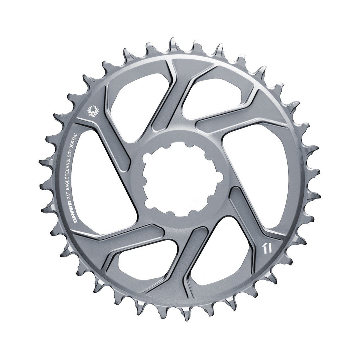 Plato monoplato SRAM EAGLE X-SYNC 2 BOOST de 11/12 velocidades, montaje directo, desplazamiento de 3 mm, gris — vista del plato sobre fondo blanco