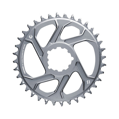Plato monoplato SRAM EAGLE X-SYNC 2 BOOST de 11/12 velocidades, montaje directo, desplazamiento de 3 mm, gris — vista del plato sobre fondo blanco