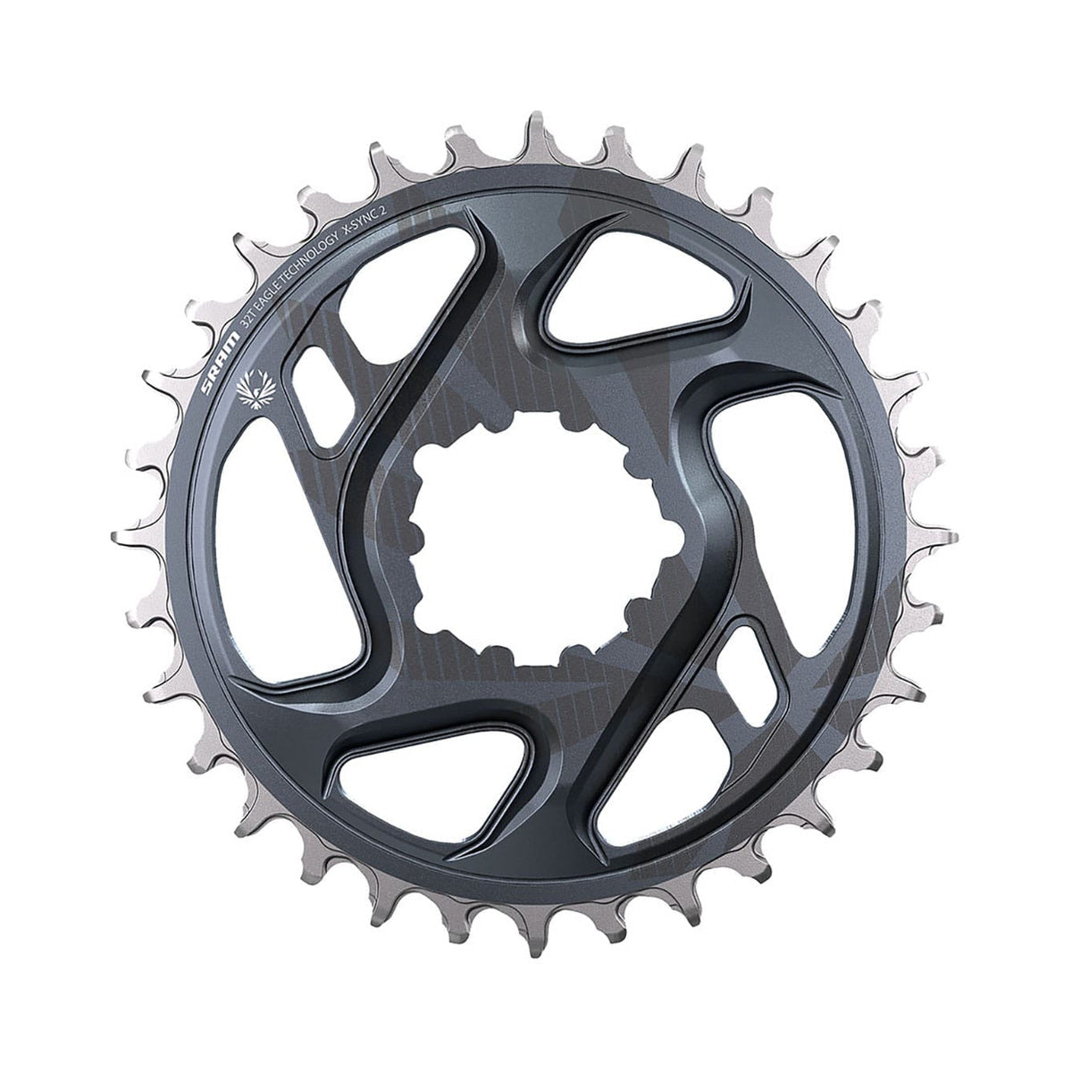 Plato monoplato SRAM EAGLE X-SYNC 2 BOOST de 11/12 velocidades, montaje directo, desplazamiento de 3 mm, gris — vista del plato sobre fondo blanco