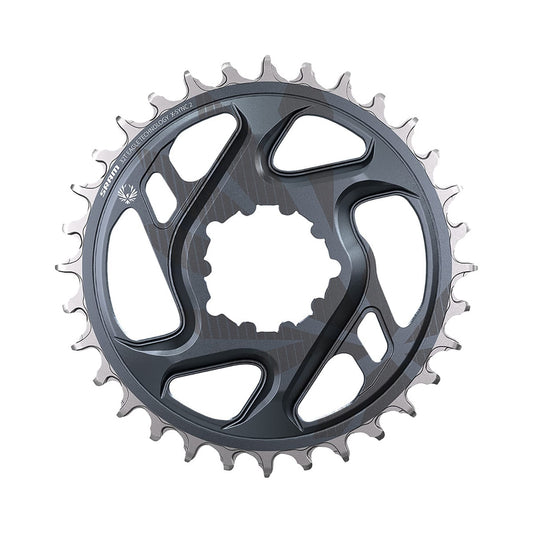 Plato monoplato SRAM X-SYNC 2 EAGLE de 12 velocidades, montaje directo, desplazamiento de 6 mm, gris lunar — vista del plato sobre fondo blanco
