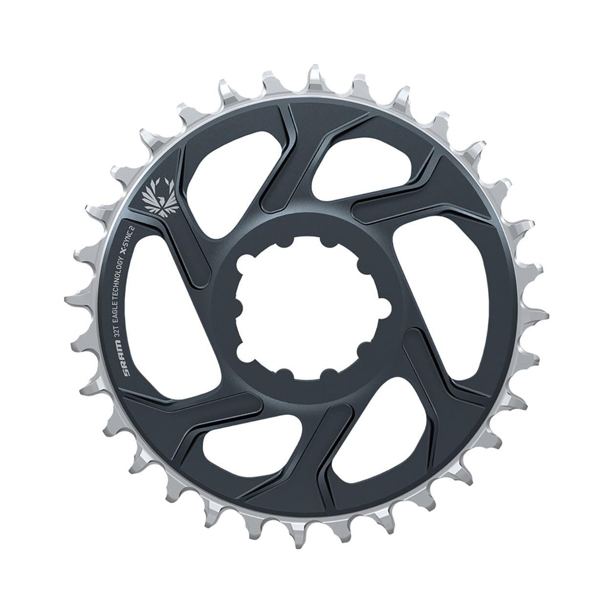 Plato monoplato SRAM X-SYNC 2 EAGLE de 12 velocidades, montaje directo, desplazamiento de 4 mm, gris lunar — vista del plato sobre fondo blanco