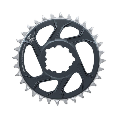Plato monoplato SRAM X-SYNC 2 EAGLE de 12 velocidades, montaje directo, desplazamiento de 4 mm, gris lunar — vista del plato sobre fondo blanco