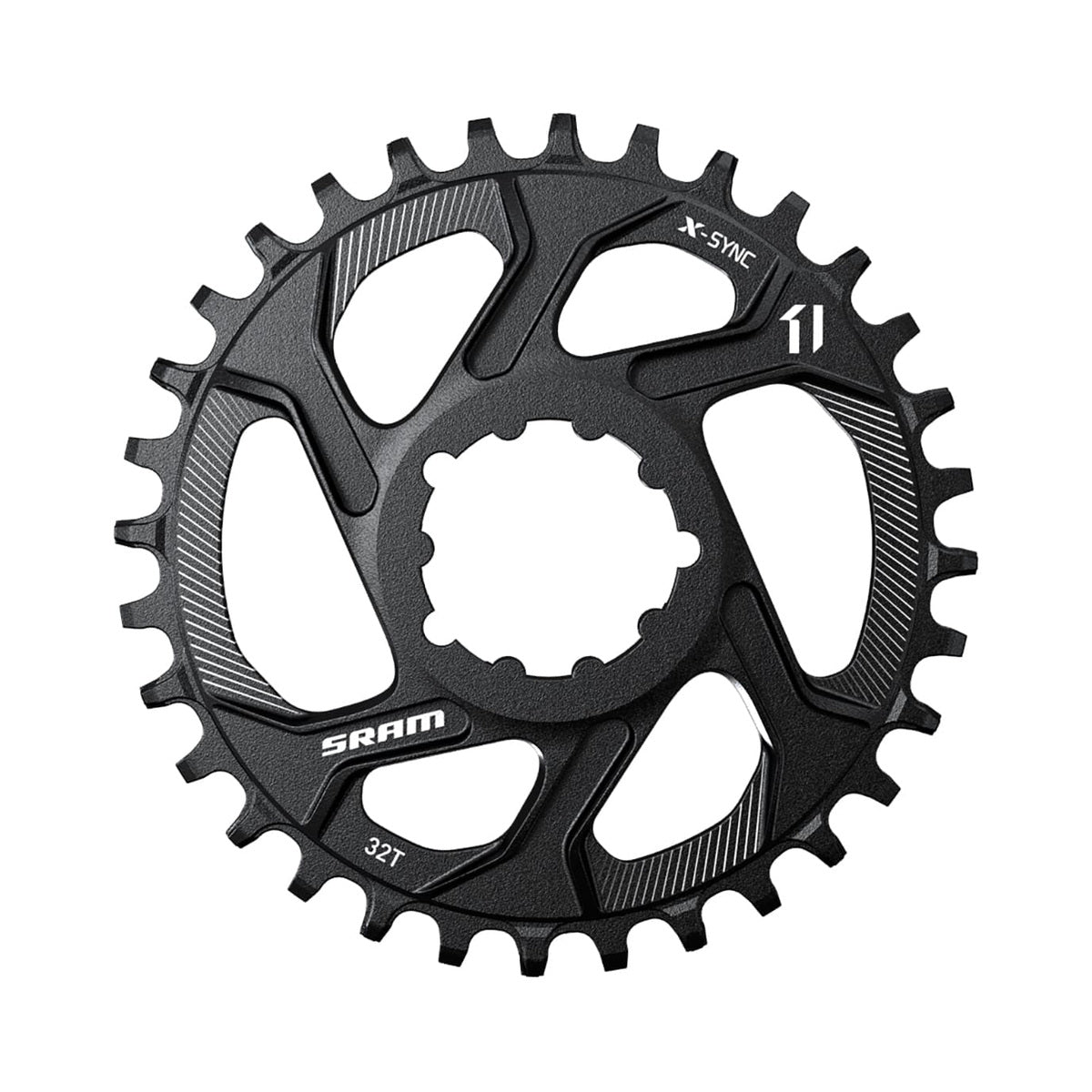 Plato monoplato SRAM X-SYNC de dentado estrecho-ancho, 11 velocidades, montaje directo, desplazamiento de 6 mm — vista del plato sobre fondo blanco