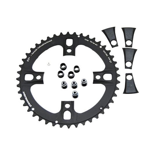 Plato exterior STRONGLIGHT CT² para SHIMANO XTR M970 de 9 velocidades, 4 agujeros, 104 mm — vista del plato sobre fondo blanco