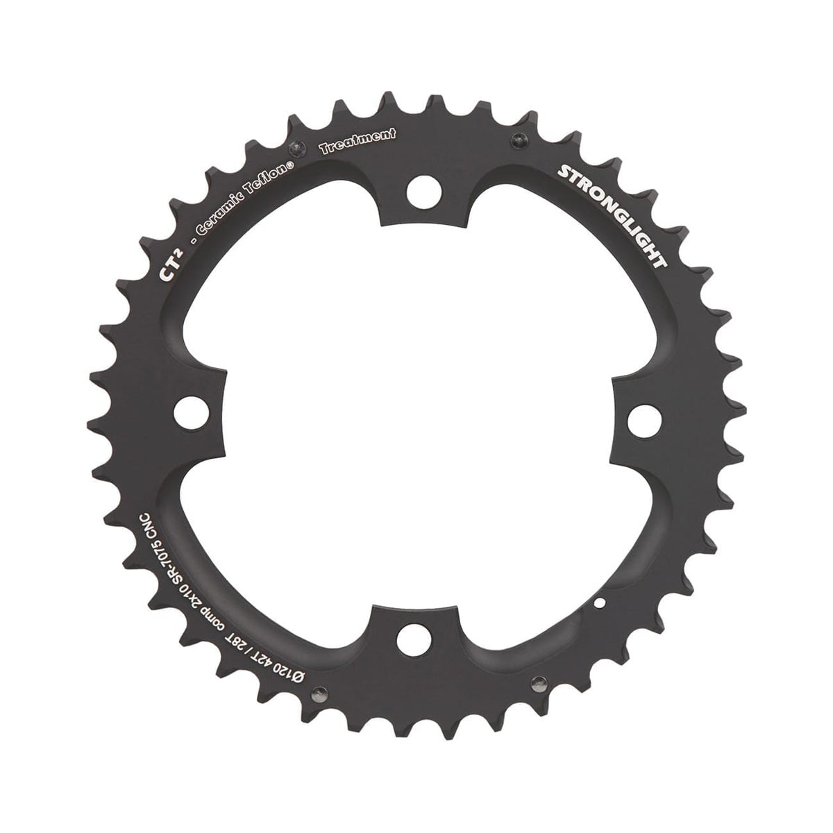 Plato exterior STRONGLIGHT CT² para Sram de 10 velocidades, 4 agujeros, 120 mm — vista del plato sobre fondo blanco