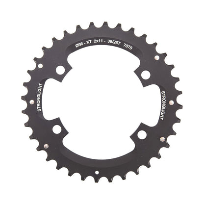 Plato exterior STRONGLIGHT para Shimano XT M8000/SLX M7000 de 11 velocidades, 4 agujeros, 96 mm — vista del plato sobre fondo blanco
