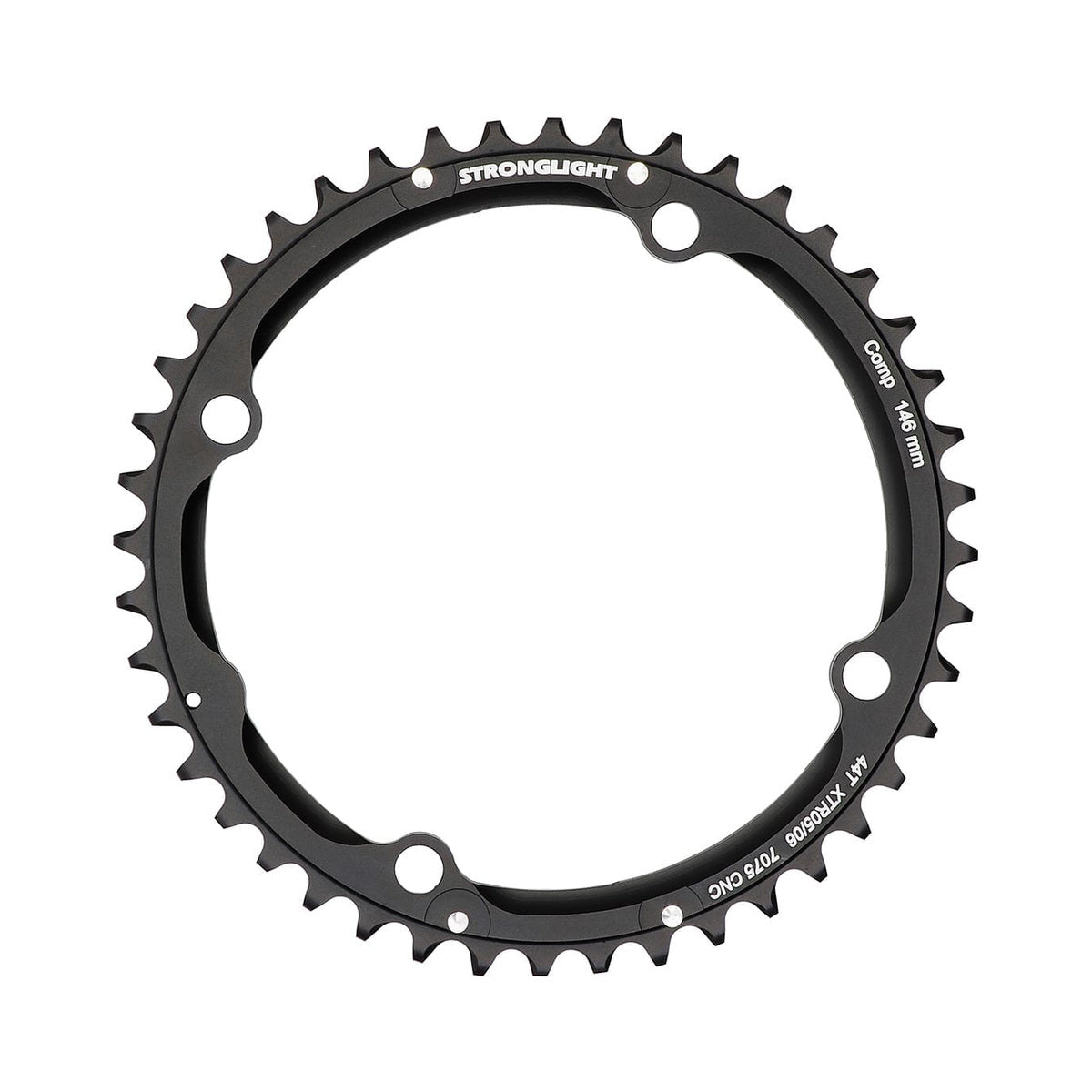 Plato exterior STRONGLIGHT para SHIMANO XTR M960 de 9 velocidades, 4 agujeros, 146 mm — vista del plato sobre fondo blanco