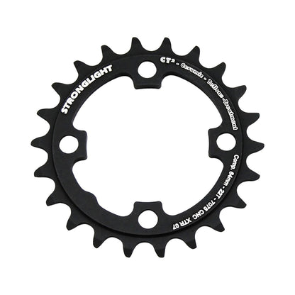 Plato interior STRONGLIGHT CT² para SHIMANO XTR M970 de 9 velocidades, 4 agujeros, 64 mm — vista del plato sobre fondo blanco
