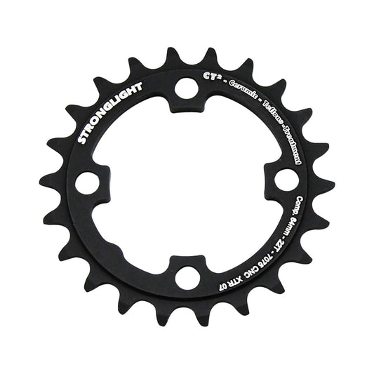 Plato interior STRONGLIGHT CT² para SHIMANO XTR M970 de 9 velocidades, 4 agujeros, 64 mm — vista del plato sobre fondo blanco