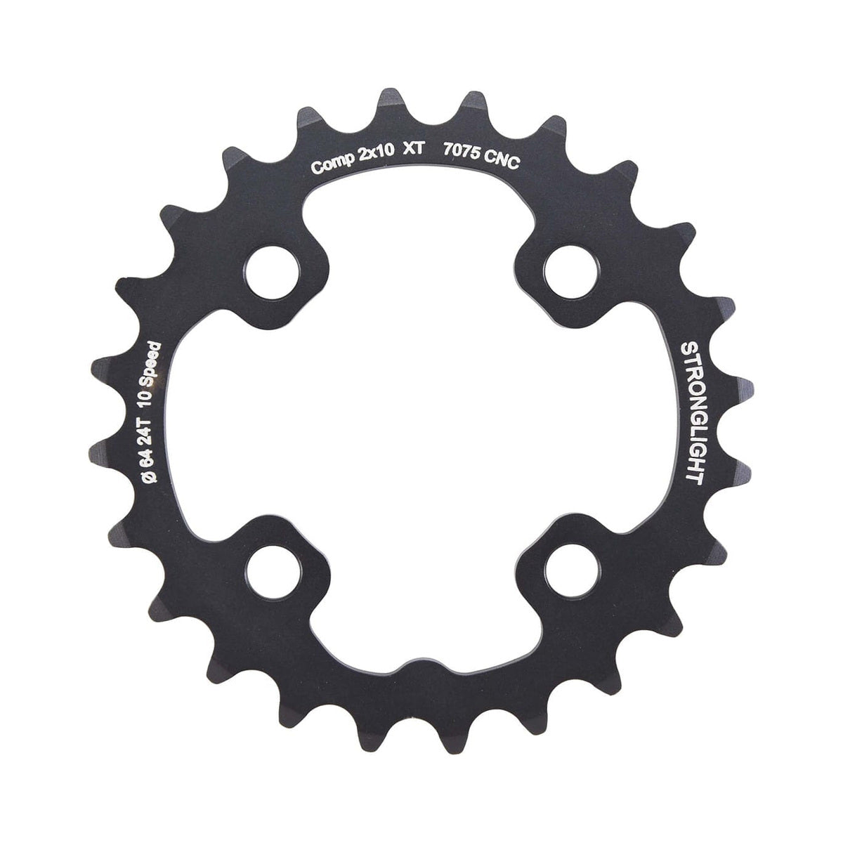 Plato interior STRONGLIGHT para SHIMANO XT M785 de 10 velocidades, 4 agujeros, 64 mm — vista del plato sobre fondo blanco