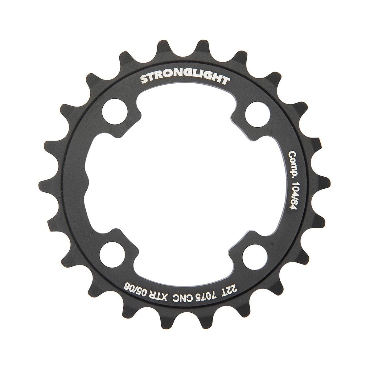 Plato interior STRONGLIGHT para SHIMANO XTR M960 de 9 velocidades, 4 agujeros, 64 mm — vista del plato sobre fondo blanco