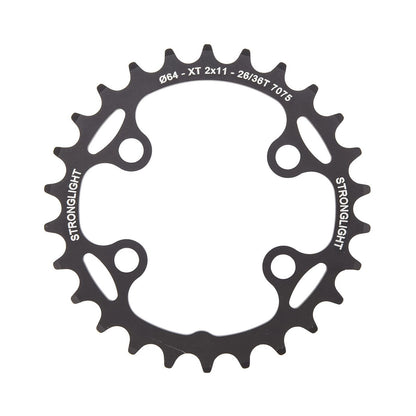 Plato interior STRONGLIGHT para Shimano XT M8000/SLX M7000 de 11 velocidades, 4 agujeros, 64 mm — vista del plato sobre fondo blanco