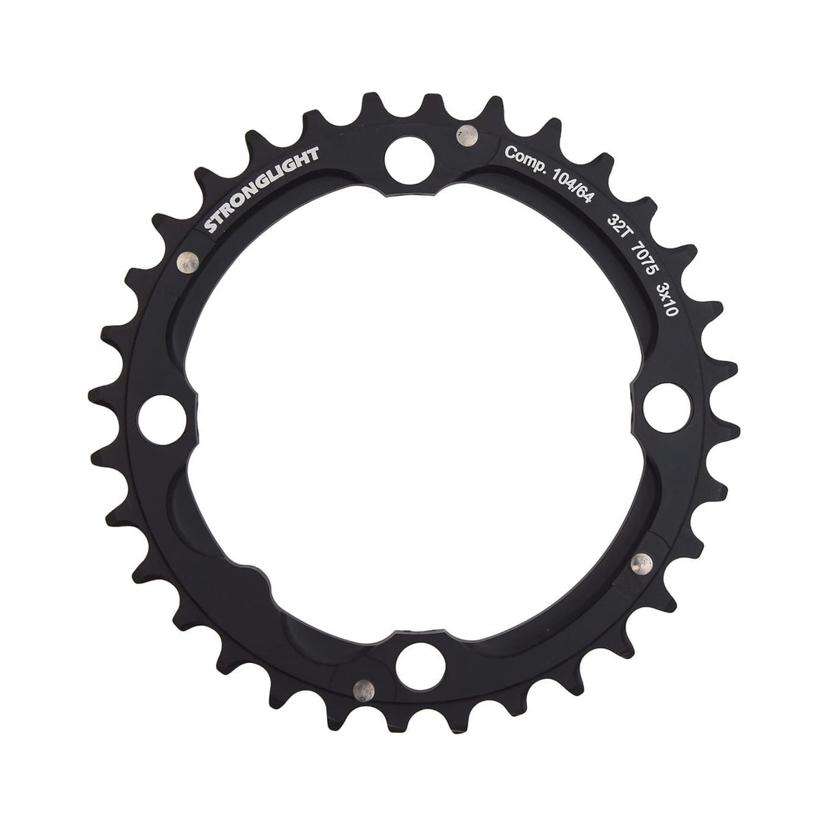 Plato intermedio STRONGLIGHT para triple plato de 10 velocidades, 4 agujeros, 104 mm — vista del plato sobre fondo blanco