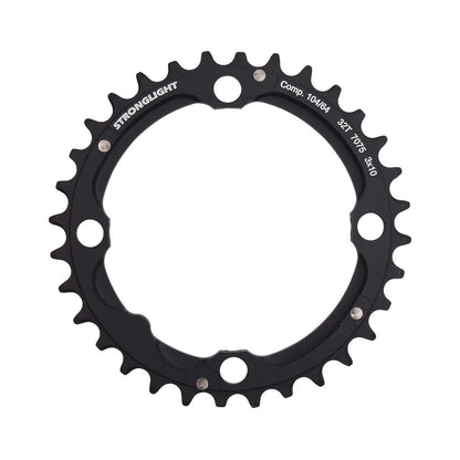 Plato intermedio STRONGLIGHT para triple plato de 10 velocidades, 4 agujeros, 104 mm — vista del plato sobre fondo blanco