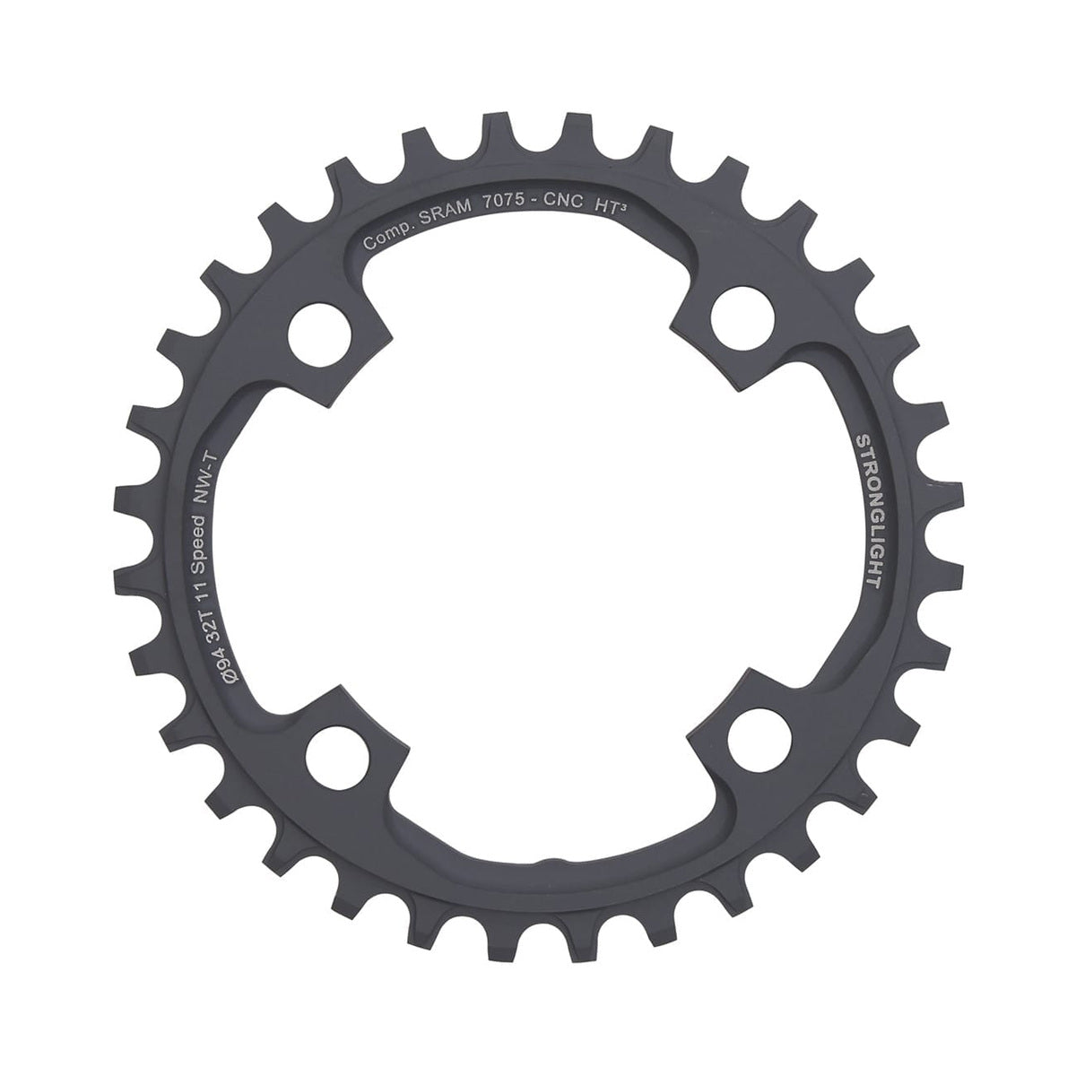 Plato monoplato STRONGLIGHT HT3 de dentado estrecho-ancho para Sram X01 de 11 velocidades, 4 agujeros, 94 mm — vista del plato sobre fondo blanco