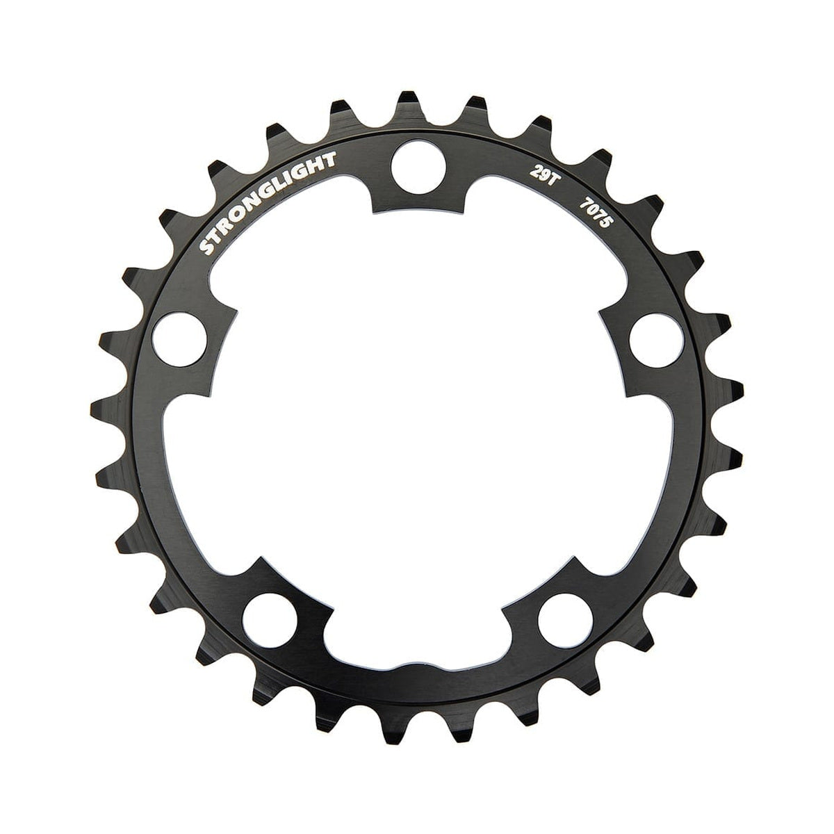 Plato intermedio STRONGLIGHT de aluminio 7075, 9 velocidades, 5 agujeros, 94 mm — vista del plato sobre fondo blanco