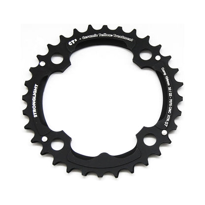 Plato intermedio STRONGLIGHT CT² para SHIMANO XTR M970 de 9 velocidades, 4 agujeros, 104 mm — vista del plato sobre fondo blanco