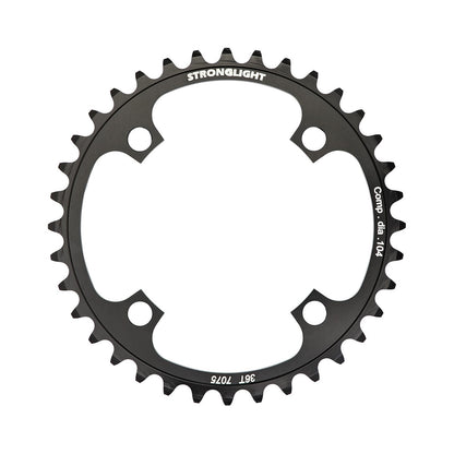 Plato monoplato STRONGLIGHT de aluminio 7075 para descenso, 8/9 velocidades, 4 agujeros, 104 mm — vista del plato sobre fondo blanco