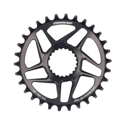 Plato monoplato STRONGLIGHT de 12 velocidades para Shimano, montaje directo, negro — vista del plato sobre fondo blanco