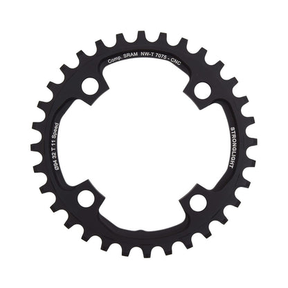 Plato monoplato STRONGLIGHT de aluminio 7075 y dentado estrecho-ancho para Sram X01 de 11 velocidades, 4 agujeros, 94 mm — vista del plato sobre fondo blanco