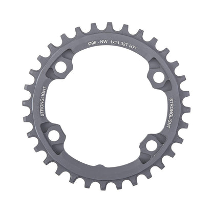 Plato monoplato STRONGLIGHT HT3 de dentado estrecho-ancho para Shimano XTR M9000/M9020/XT M8000 de 11 velocidades, 4 agujeros, 96 mm — vista del plato sobre fondo blanco