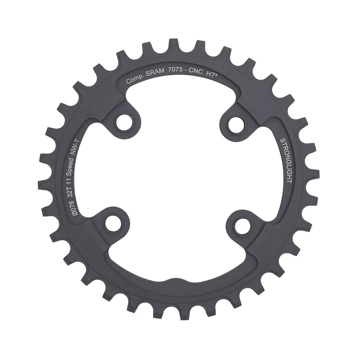 Plato monoplato STRONGLIGHT HT3 de dentado estrecho-ancho para Sram XX1 de 11 velocidades, 4 agujeros, 76 mm — vista del plato sobre fondo blanco