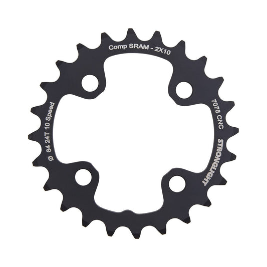 Plato interior STRONGLIGHT de aluminio 7075 para doble plato, 10 velocidades, 4 agujeros, 64 mm — vista del plato sobre fondo blanco