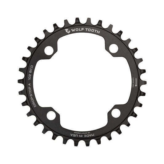 Plato intermedio WOLF TOOTH XTR M960 de 10/11/12 velocidades, 4 agujeros, 102 mm — vista del plato sobre fondo blanco