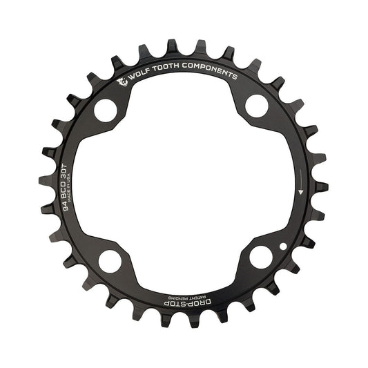 Plato monoplato WOLF TOOTH de 94 BCD, 10/11 velocidades, para Sram X01/X1/GX/NX, 4 agujeros, 94 mm, negro — vista del plato sobre fondo blanco
