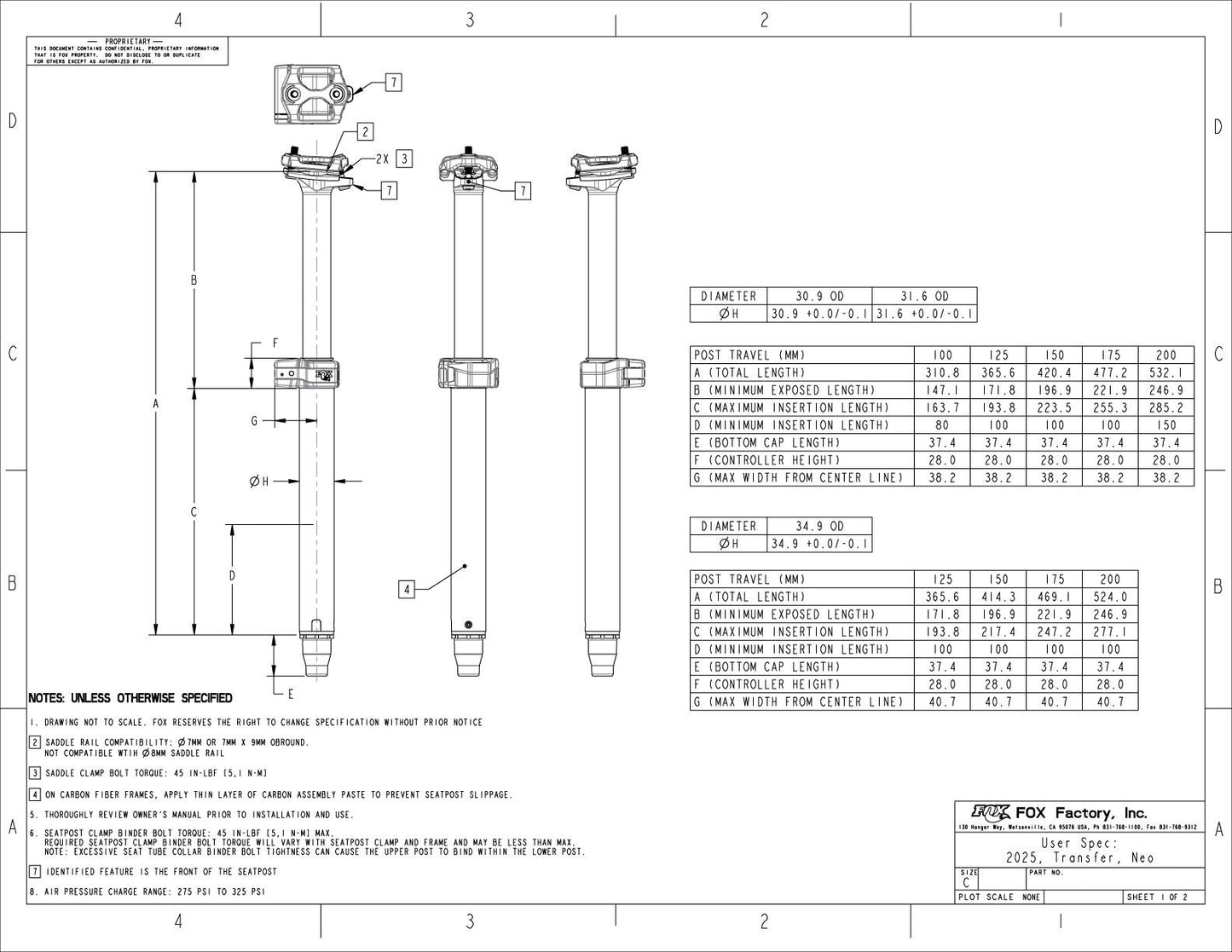 FOX RACING SHOX TRANSFER NEO FACTORY 2025 Tija Telescópica