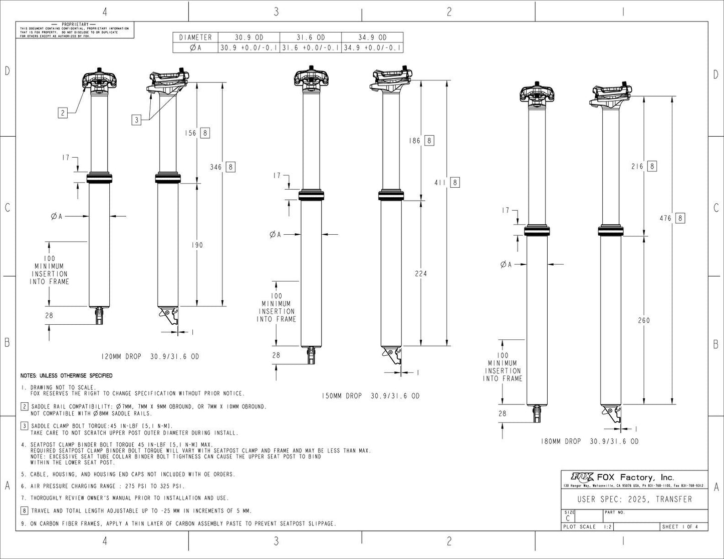 Tija telescópica FOX RACING SHOX TRANSFER FACTORY 2025