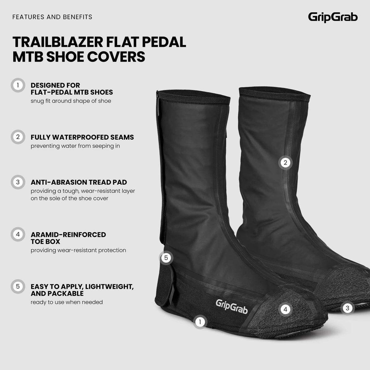 Couvre-Chaussures GRIPGRAB TRAILBLAZER FLAT PEDAL MTB Noir
