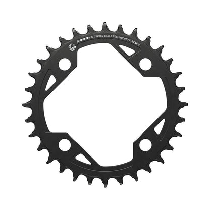 Plato único SRAM X-SYNC 2 94BCD EAGLE EMTB 12 velocidades, 4 orificios, 94 mm — vista del plato sobre fondo blanco