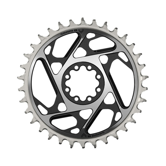 Plato único SRAM XX-SL T-TYPE EAGLE BOOST 12 velocidades, montaje directo, desplazamiento de 3 mm, negro/plata — vista del plato sobre fondo blanco