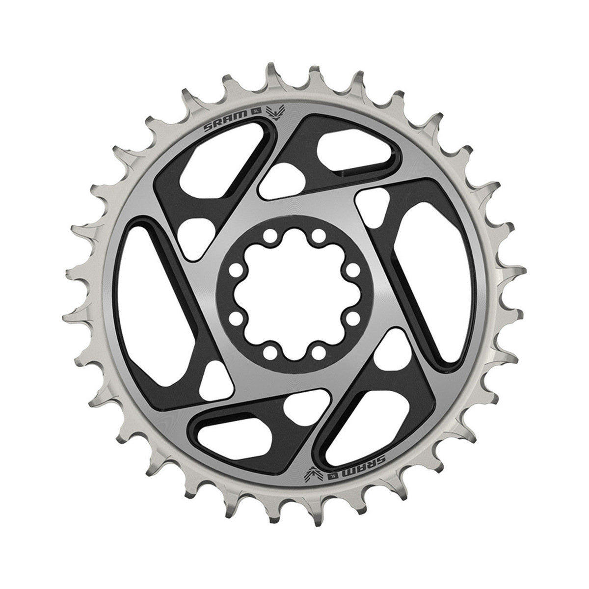 Plato único SRAM XX-SL T-TYPE EAGLE BOOST 12 velocidades, montaje directo, desplazamiento de 0 mm, negro/plata — vista del plato sobre fondo blanco