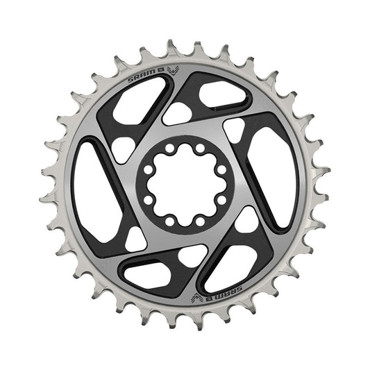 Plato único SRAM XX-SL T-TYPE EAGLE BOOST 12 velocidades, montaje directo, desplazamiento de 0 mm, negro/plata — vista del plato sobre fondo blanco
