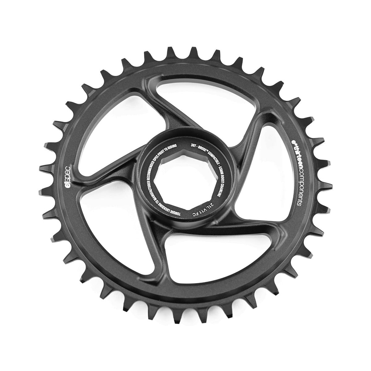 Plato monoplato E-THIRTEEN E-SPEC 11/12V Direct Mount Brose S Mag — vista del plato sobre fondo blanco
