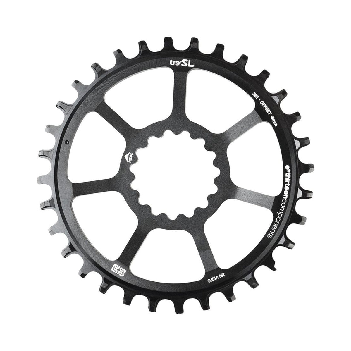 Plato monoplato E-THIRTEEN SL 10/11/12V Direct Mount Non Boost con offset de 8 mm — vista del plato sobre fondo blanco