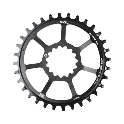 Plato monoplato E-THIRTEEN SL 10/11/12V Direct Mount Non Boost con offset de 8 mm — vista del plato sobre fondo blanco
