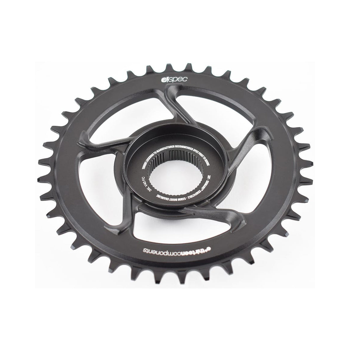 Plato monoplato E-THIRTEEN E-SPEC 11/12 velocidades de montaje directo Shimano E8000 — vista del plato sobre fondo blanco